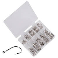 Набор рыболовных крючков 100шт, 11-20мм, с кольцом, серебристые lamp