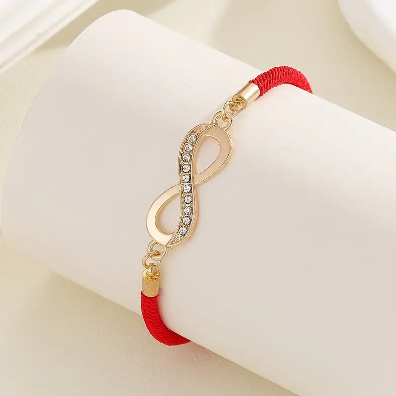 Браслет жіночий червона мотузка знак нескінченності золотиста регульований 19-23 см IgnisFlos456, фото 1