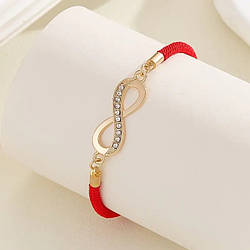 Браслет жіночий червона мотузка знак нескінченності золотиста регульований 19-23 см IgnisFlos456