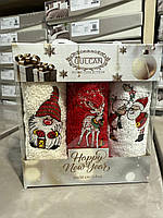 Новорічний набір рушників Gülcan (3 шт.) – святкові рушники 30×50 см