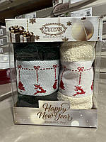 Новорічний набір рушників Gülcan (2 шт.) – святкові рушники 30×50 см із вишивкою оленів