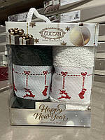 Новорічний набір рушників Gülcan (2 шт.) – святкові рушники 30×50 см із вишивкою оленів