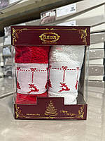 Новорічний набір рушників Gülcan (2 шт.) – святкові рушники 30×50 см із вишивкою оленів