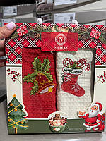 Новорічний набір рушників Nilteks (2 шт.) – кухонні рушники з вишивкою Merry Christmas 40×60 см