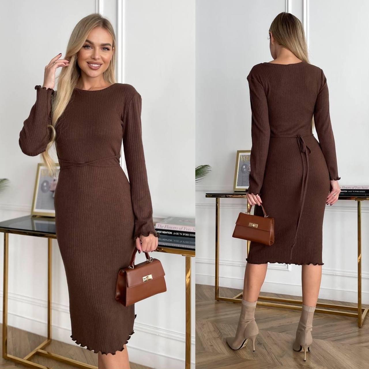 Кавове плаття з ангори в рубчик, фото 1