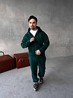 Чоловічий зимовий спортивний костюм зелений тринитка Зіпка Штани, Утеплений костюм зеленого кольору флісовий на змійці двійка
