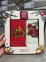 Новорічний набір рушників Nilteks (2 шт.) – кухонні рушники з вишивкою Merry Christmas 40×60 см