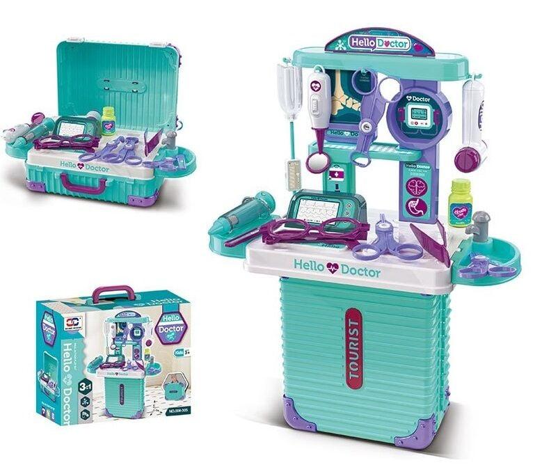 Набір лікаря 008-305 (24) валіза, монітор, дзеркало, молоточок, окуляри, ножиці, шприц, крапельниця, ліки, наліпки, в коробці