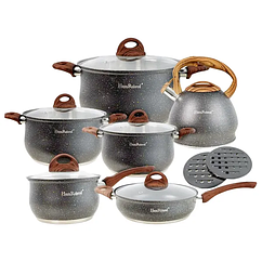 Набір посуду Haus Roland граніт, преміальний кухонний комплект з антипригарним покриттям і чайником