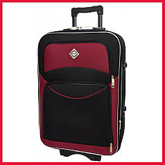 Дорожня валіза на колесах Bonro Style M невелика тканинна чорно-вишнева з кодовим замком і висувною ручкою