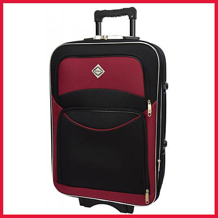 Дорожня валіза на колесах Bonro Style M невелика тканинна чорно-вишнева з кодовим замком і висувною ручкою, фото 1