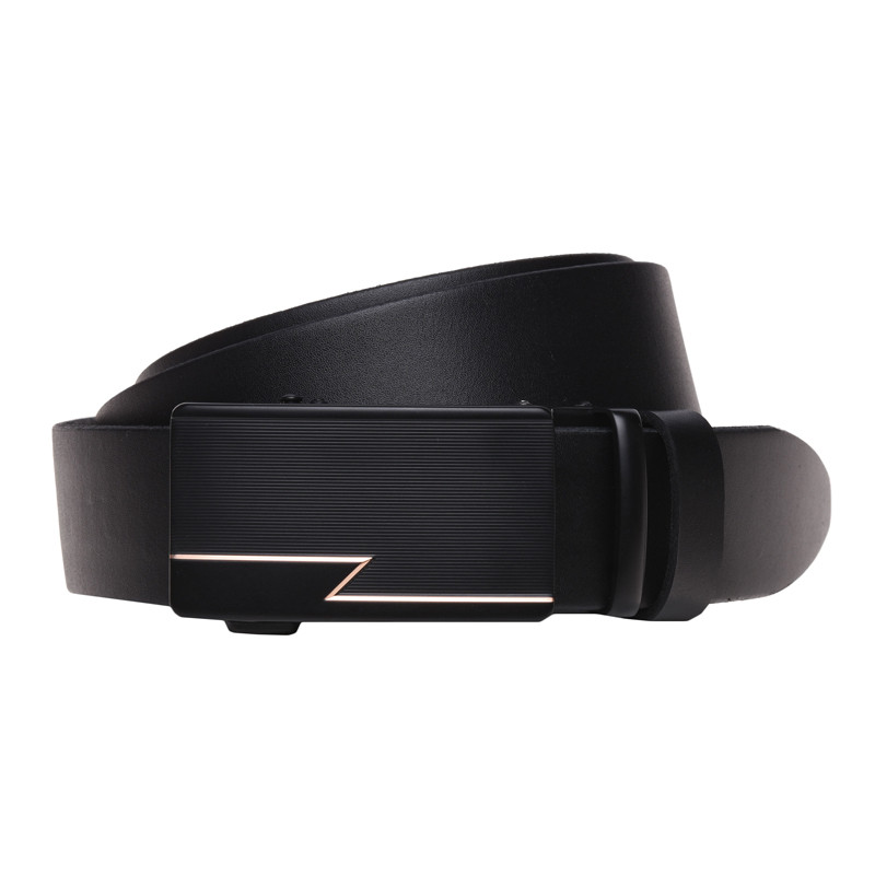 Автоматичний пасок з натуральної шкіри 115-125×3.5 / ремінь на штани для чоловіка, чорний