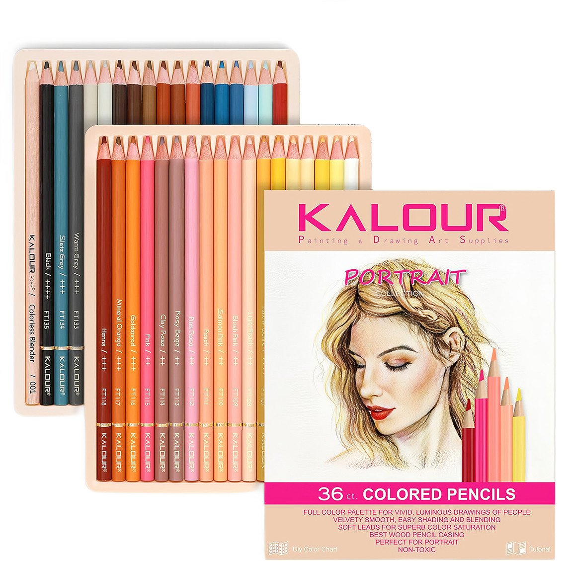 Набір професійних кольорових олівців для портретів Kalour Portrait Skin Tone, 35 тілесних відтінків, фото 1