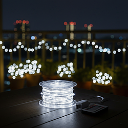 Гірлянда роса 100 м, 1000 LED, біла, зелений дріт, з пультом, 1000L100MGW