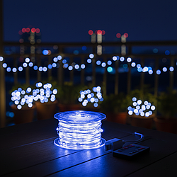 Гірлянда роса 100 м, 1000 LED, синя, зелений дріт, з пультом, 1000L100MGBL