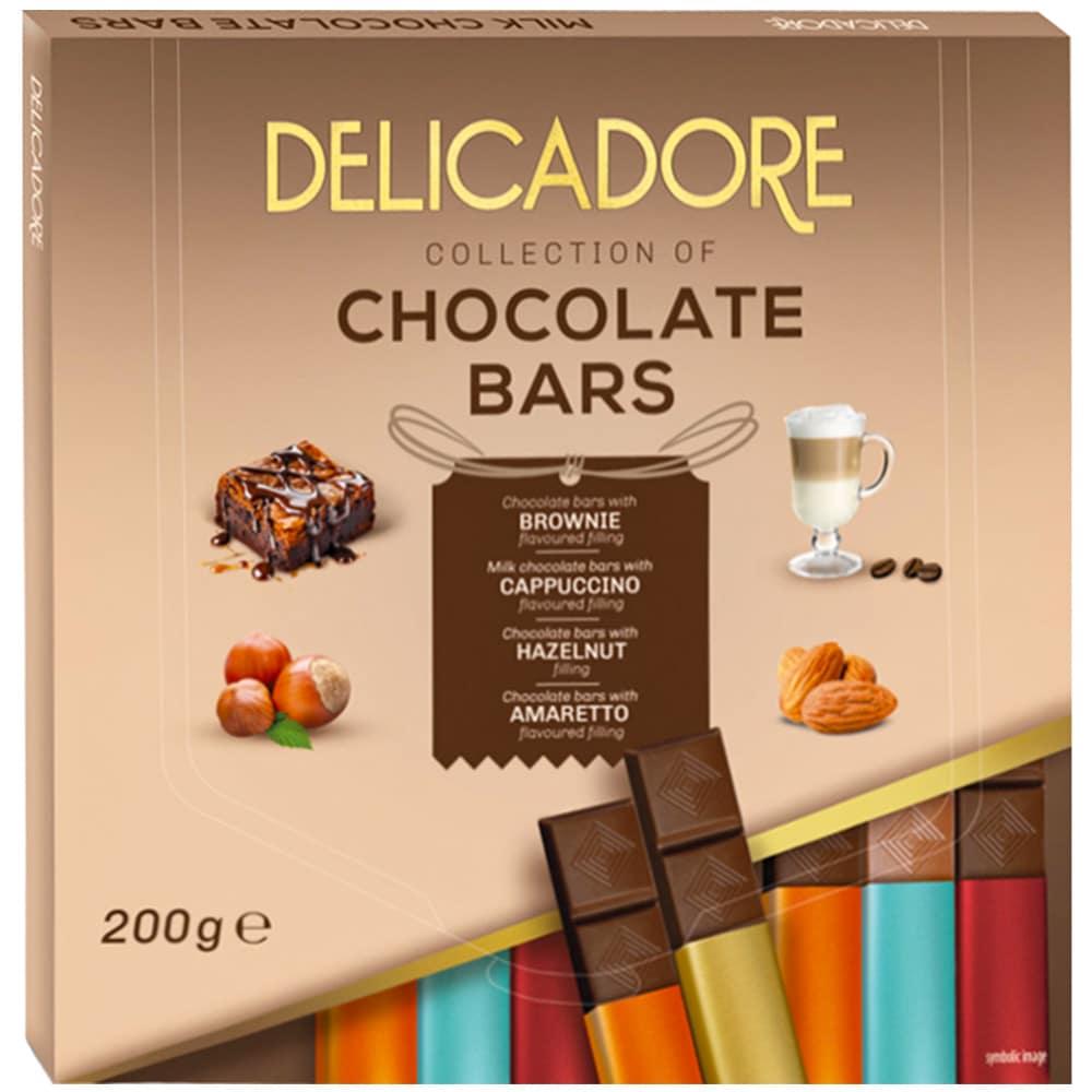 Шоколад Delicadore Chocolate Bars 200г (брауні, амаретто, каппучіно, фундук)