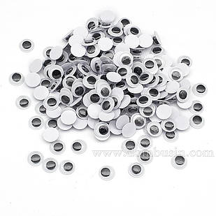 Очки Рухомі для Скрапбукінгу та Іграшок, Круглі, Клейова Основа, Колір: Чорний, Розмір: 12x3мм, близько 220шт/20г (20 г)