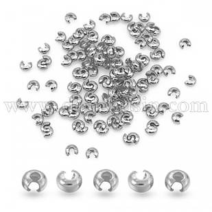Бусини Кришки Кримпів, Латунь, Оболочки для затискних Бусин Стопперів, Колір: Платина, Розмір: 3 мм, Отвір 1.2-1.5 мм, приблизно