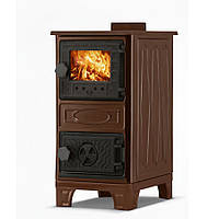 Печь-камин Duval EM-314F коричневая отопительно-варочная 6 кВт (шамотная топка, конфорка, дрова/уголь)