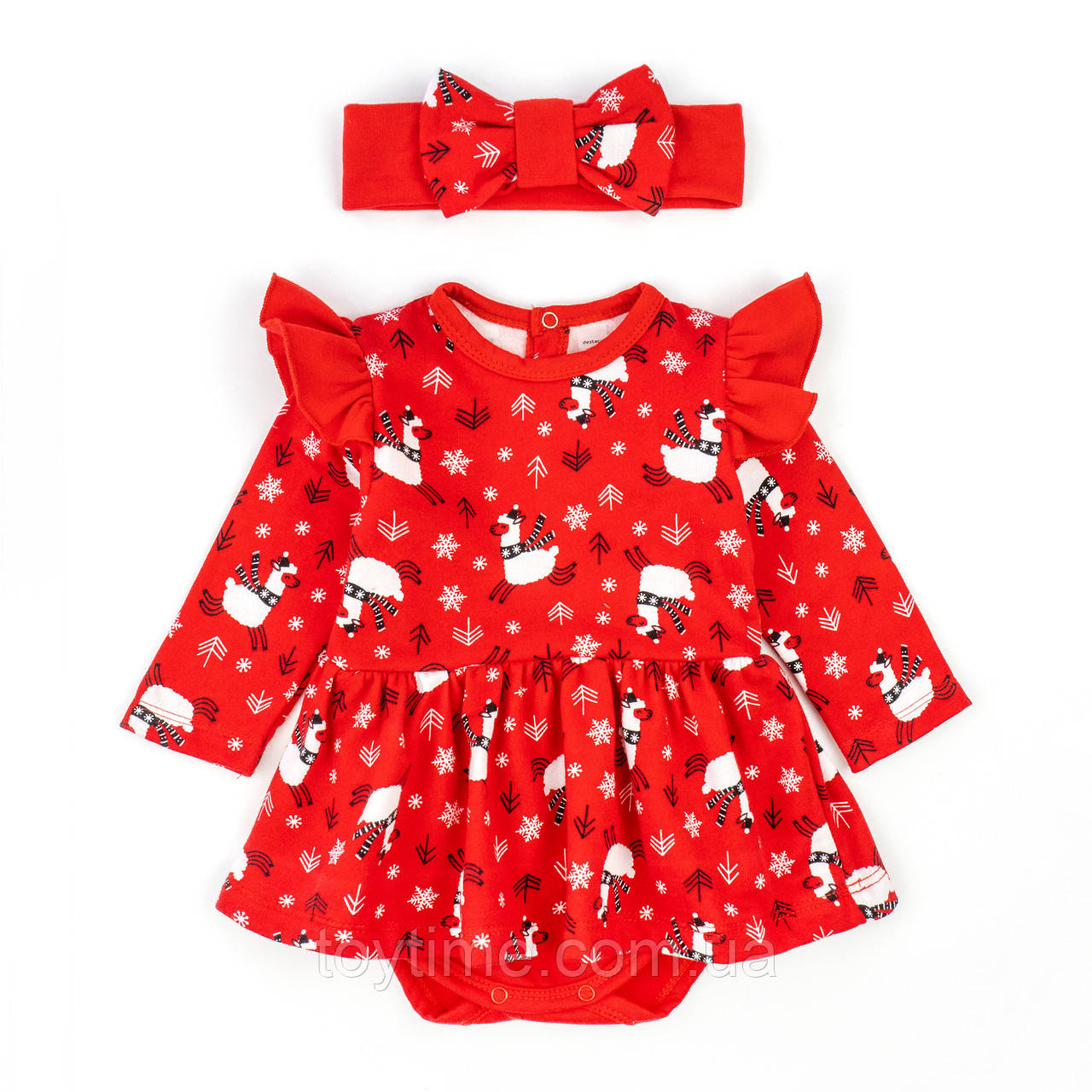 Боді-сукня для дівчинки з крильцями та пов'язкою з ламами Christmas llama, фото 1