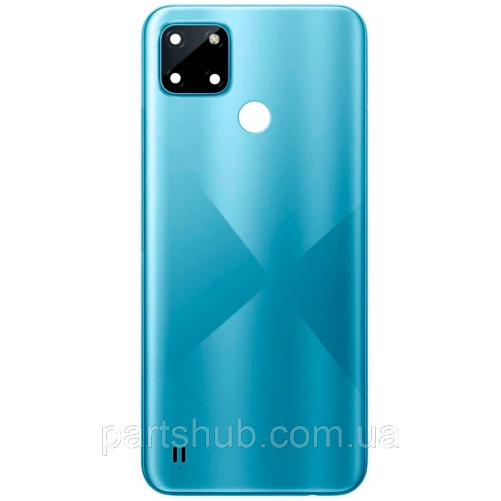 Задня кришка Realme C21Y блакитна зі склом камери, фото 1