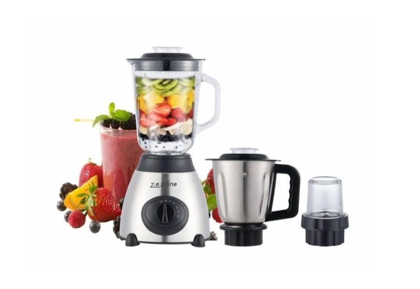 Стаціонарний сталевий блендер із кавомолкою Zepline ZP-081 з чашею 1.5 л для коктейлів 2000 Вт Сірий з Чорним, фото 1