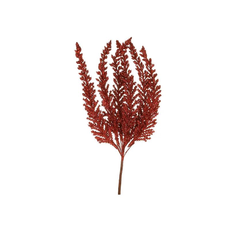 Штучна гілка папороті 29 см Флорістичний матеріал для декору з глітером Червоний, фото 1