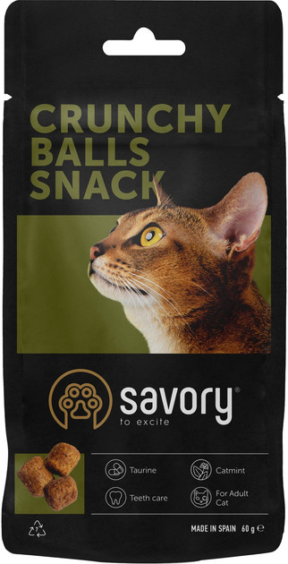 Ласощі для котів Savory Cats Snacks Crunchy Balls для дорослих вибагливих котів, кульки з котячою м ятою, 60 г, фото 1
