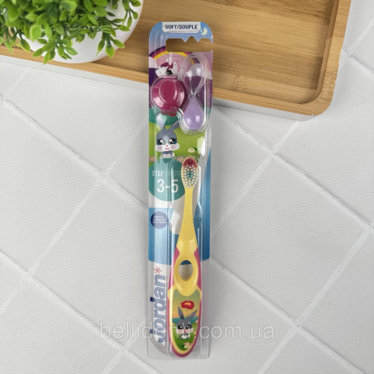 Дитяча зубна щітка Jordan Step 2 Soft  від 3 до 5 років (зайчик), з пісочним годинником
