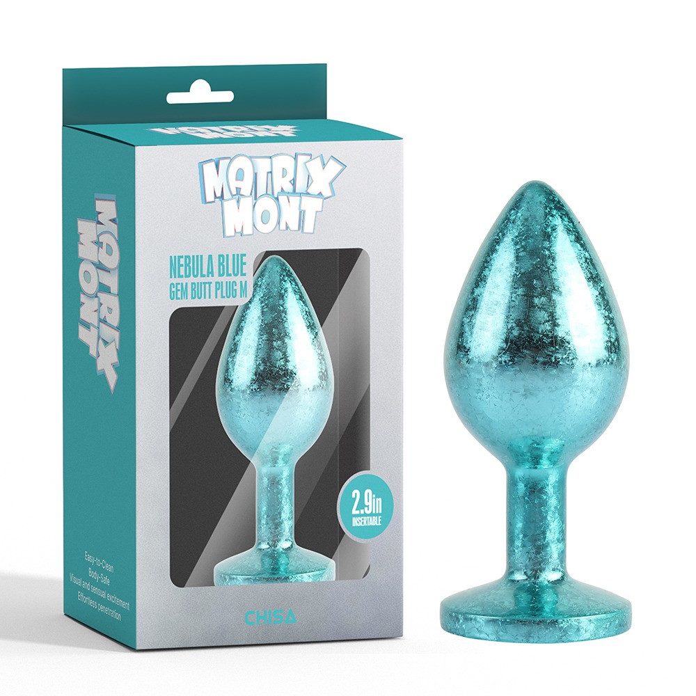 Анальна пробка блакитна поталь CHISA MATRIX MONT з блакитним каменем, розмір M