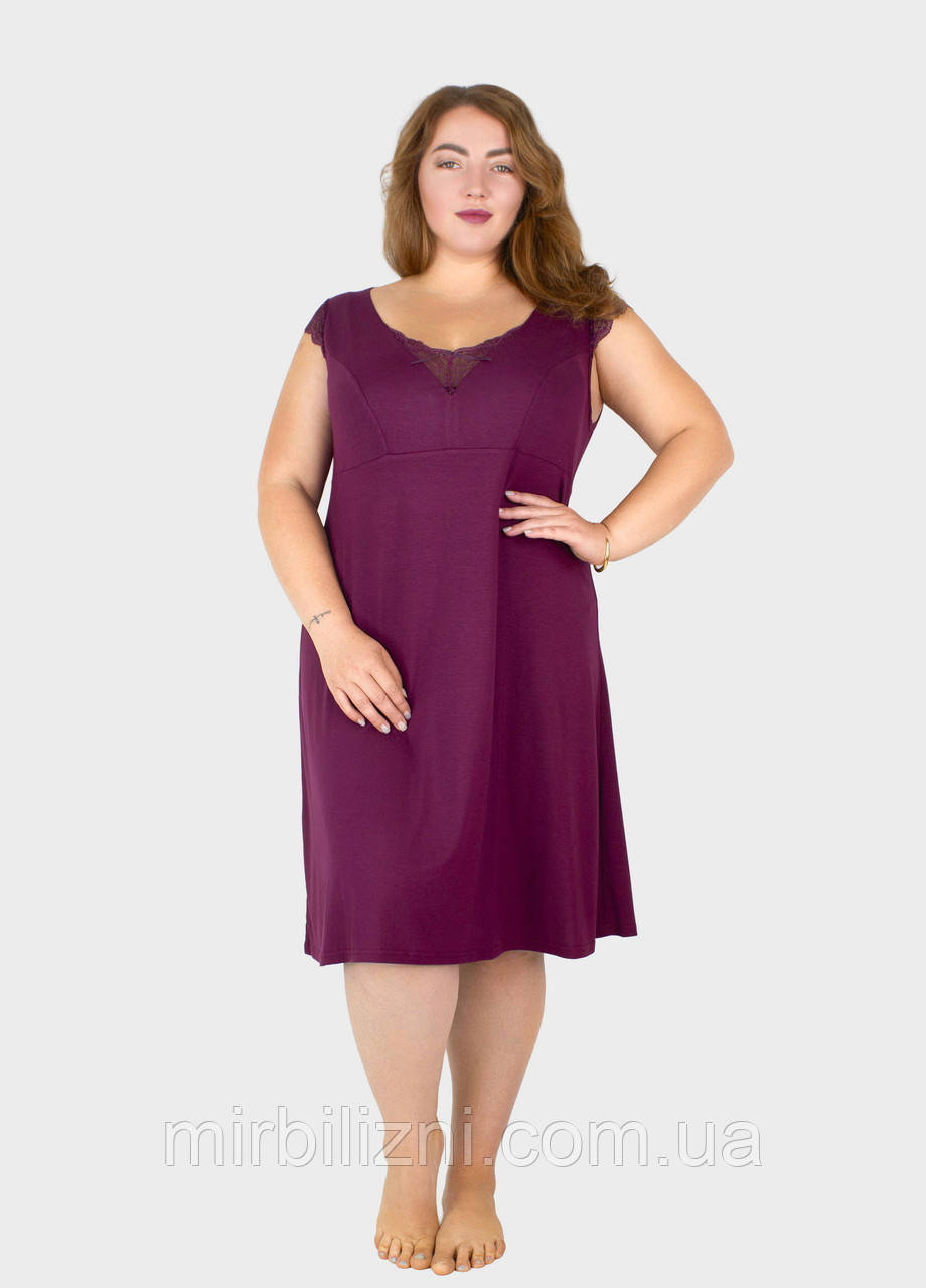 Сорочка N.EL бургунді, арт.1606-92 (нічна рубашка, віскоза, мережива)