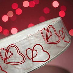 Атласна стрічка "СЕРЦЯ" 2.5 см (23 м) оптом