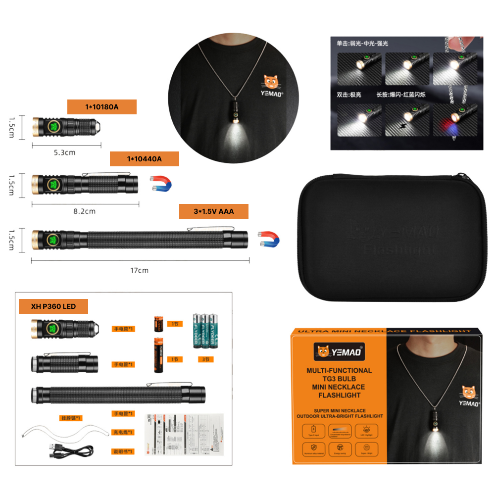 Ручний ліхтар YM-M10, 800LM, 1x10180+1*10440 акум, TYPE-C, фото 1