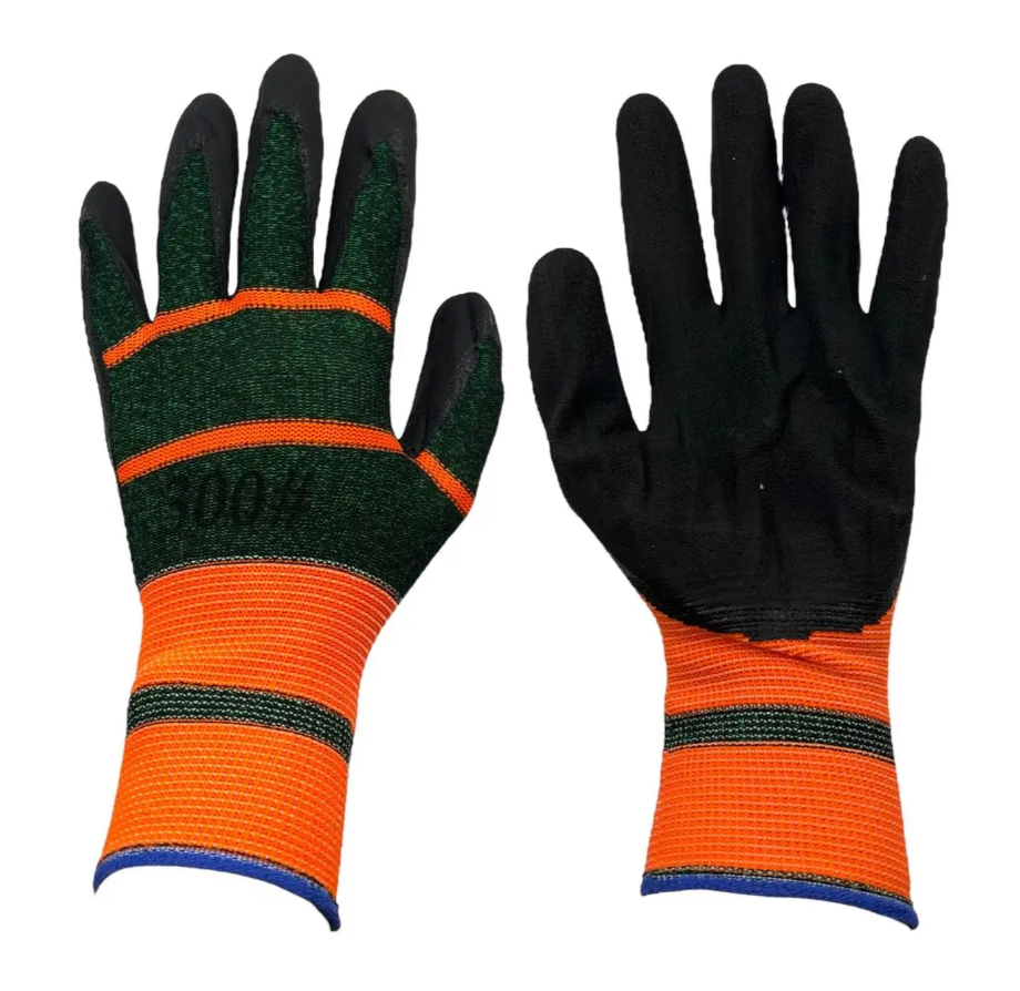 Перчатки Рабочие стрейчевые нейлоновые с ПВХ покрытием 300#(Оранжевые) 12 пар, фото 1