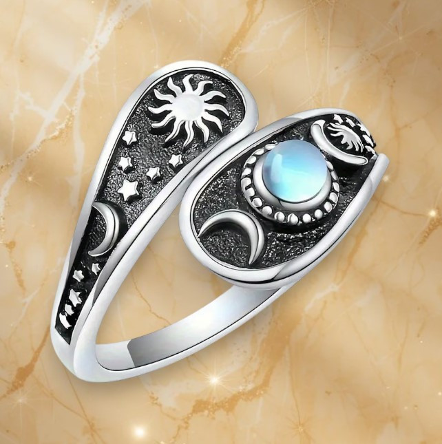 Каблучка срібляста вінтажний стиль місяць та зірка регульована IgnisFlos247, фото 1