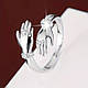 Каблучка срібляста жіноча руки з білими фіанітами обіймають палець регульована IgnisFlos412, фото 2