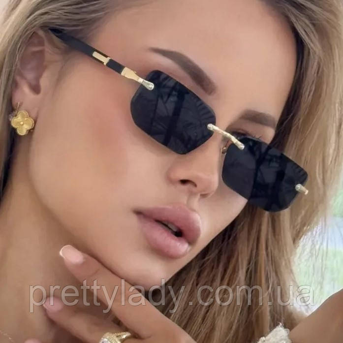 Сонцезахисні окуляри унісекс прямокутні Decor без оправи чорні, фото 1