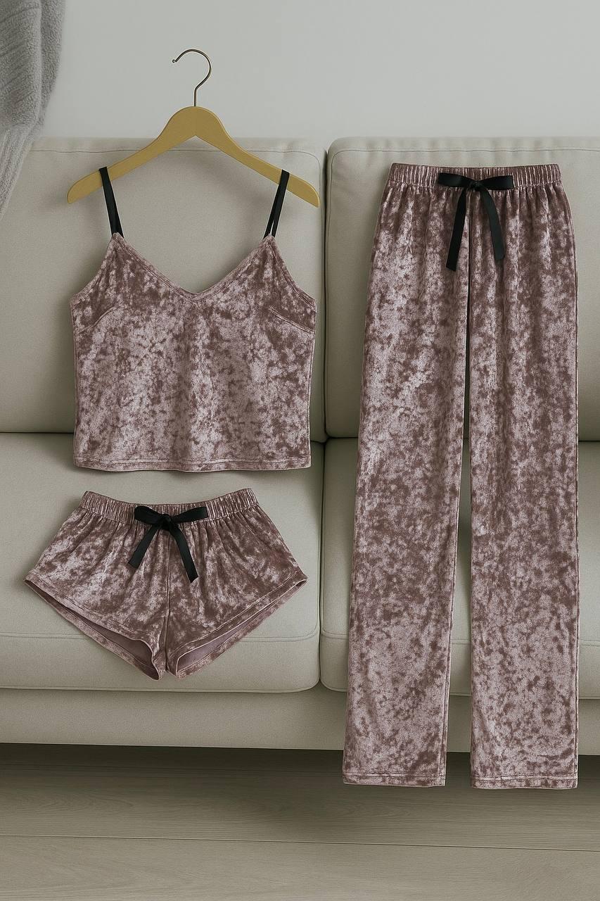 Розкішна велюрова піжама майка+шорти+штани