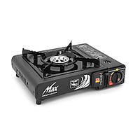 Портативна газова плита MAX-664, під газові балони бутан та пропан-бутан, Black, Box prom