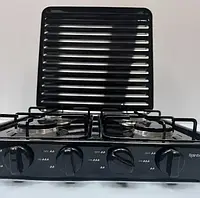 Бутова газова плита на 4 конфорки настільна для дачі та дому компактна з кришкою. BROWN