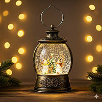 Різдвяний світильник ліхтар з ефектом снігопаду та музикою для дому та свята затишний декор BROWN