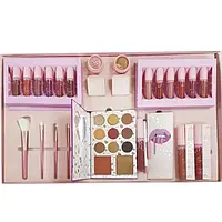 Подарунковий набір косметики 30 шт для макіяжу та стилю з матовими та велюровими помадами BROWN