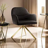 Оксамитове поворотне крісло Lona чорне з золотими ніжками