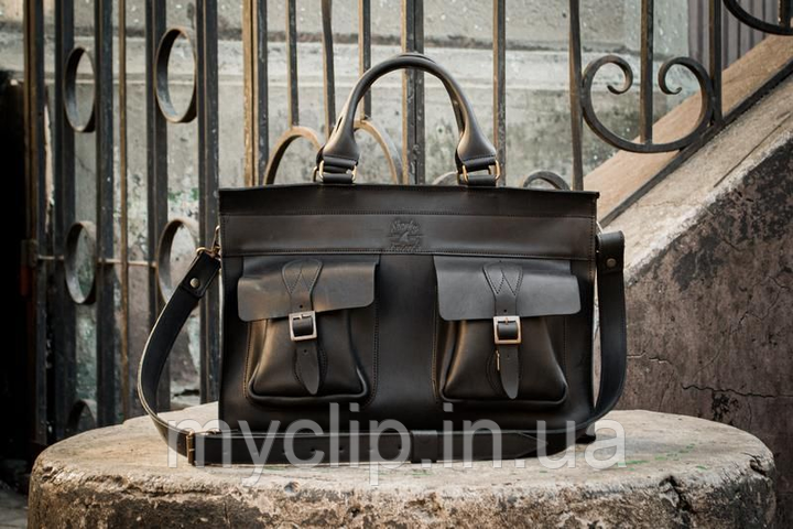 Чоловіча вулична сумка через плече, шкіряні сумки ручної роботи, чорна сумка через плече портфель шкіряний, фото 1
