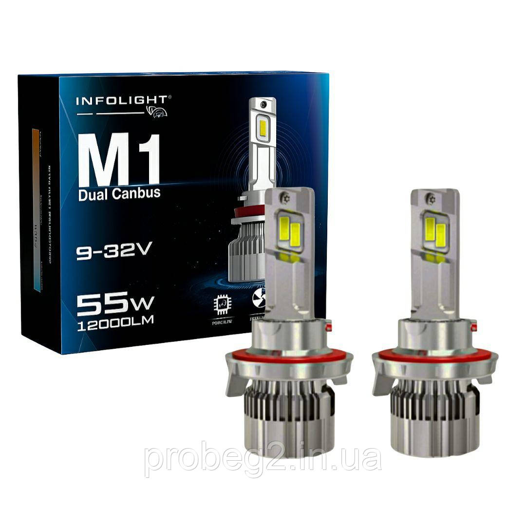 LED лампи H13 Infolight M1 Dual Canbus 6000K 12000lm 55W 9-16V CANBUS, фото 1