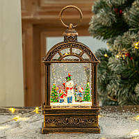 Декоративний ліхтар новорічний для дому з підсвічуванням сніговик і дитина USB-батарейки BROWN