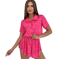 Женская пижама комплект для дома и сна рубашка и шорты розовая с сердечками для комфорта и стиля BROWN