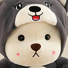 М'яка іграшка ведмежа Тедді плюшевий у кігурумі Хаскі 40см Сірий ведмедик в костюмі іграшка-антистрес на подарунок для сну та ігор, фото 3