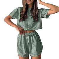 Женский комплект для дома и сна пижама футболка и шорты удобная легкая для отдыха и сна BROWN