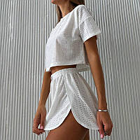 Жіночий комплект піжама футболка шорти для дому та сну комфортний легкий одяг для відпочинку BROWN